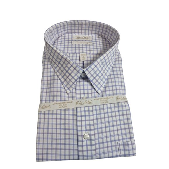 Roundtree & Yorke Mens Dress Shirt Gold Label Size 20 34-35 White Blue Pur  (01) - Picture 1 of 5